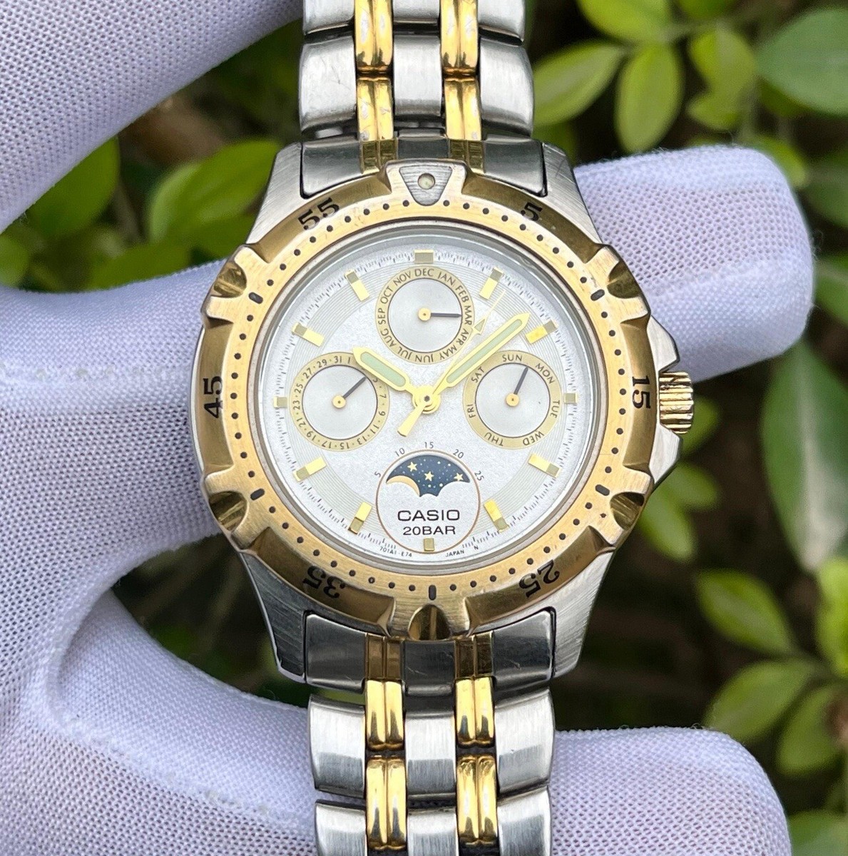 Vintage Casio Marlin Moon Phase Triple Calendar 20 Bar Japan