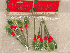 2 Packs Christmas Medley 3" Holly Pick 2 Bags of 3" Picks 12 Picks  NEW hhh1