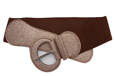 Women Fashion Metallic Bronze Sparkling Glitter Brown Belt Hip Waist Size XS S M 