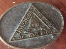 Telephone Pioneers of America Vintage Brass Belt Buckle 1978