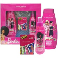 Barbie cofanetto regalo bambina bagnoschiuma + balsamo capelli + carte gioco Uno