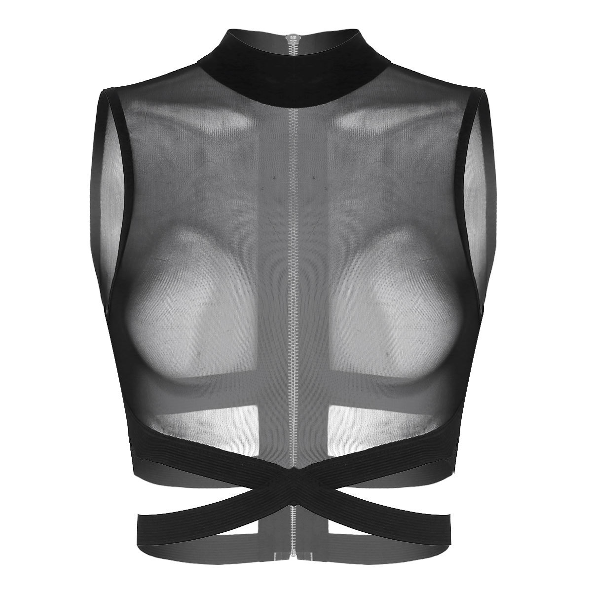 Women Mesh Crop Top Sleeveless See through Tank Vest Transparent Blouse Tops