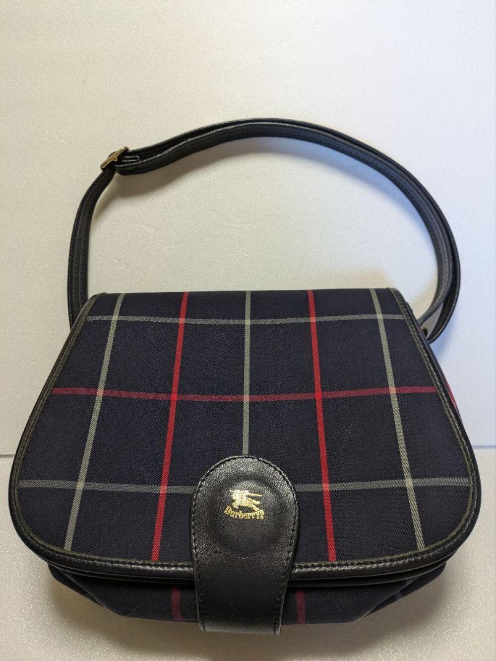 Burberry Shoulder Bag Nova Check Canvas Navy Authentic F1114683
