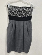 Papaya Strapless Leopard Print Color Block Mini Dress with Bow SZ Medium