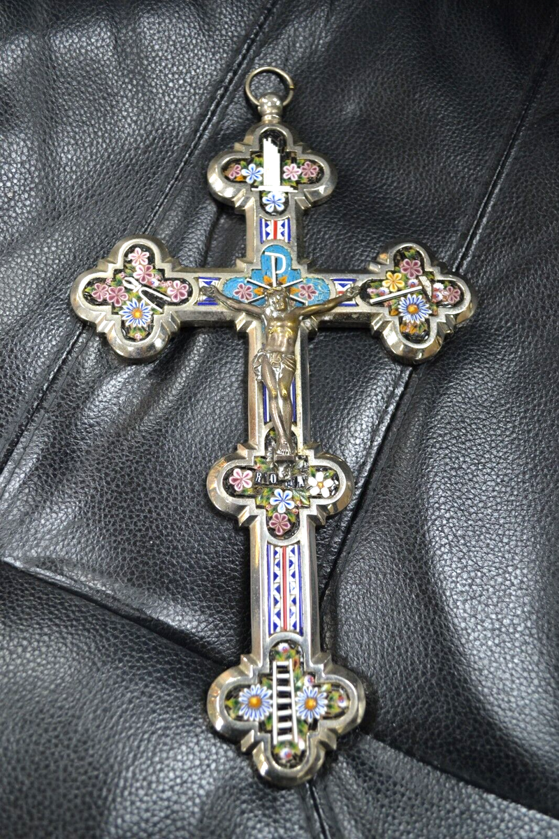 Beautiful Antique Micro Mosaic Wall Cross, Crucifix (CU52) chalice