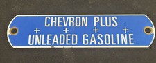 Vintage CHEVRON PLUS +++ UNLEADED GASOLINE Porcelain Gas Fuel Oil Tag / Sign