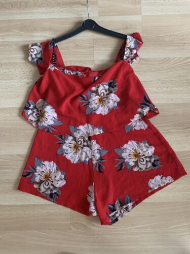 Ladies Red Floral Playsuit MISSGUIDED Size 10 - Picture 1 of 4