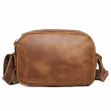 Men's Leather Crossbody Bag Small Retro Shoulder Messenger Bag Casual