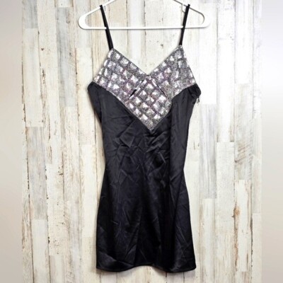 Cider Satin Shimmer Mini Dress S NWT New Years Party Y2K Slip Dress Black Silver