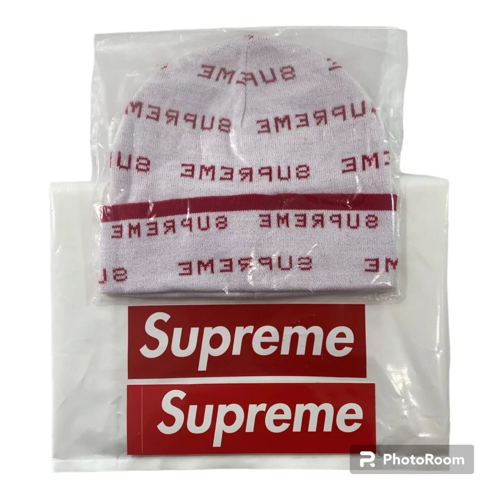 Casquette bonnet Supreme Repeat blanc/rouge logo boîte neuf authentique !