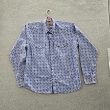 Levi's Men Button Up Shirt XL Blue Geometric Western Long Sleeve Pearl Snap