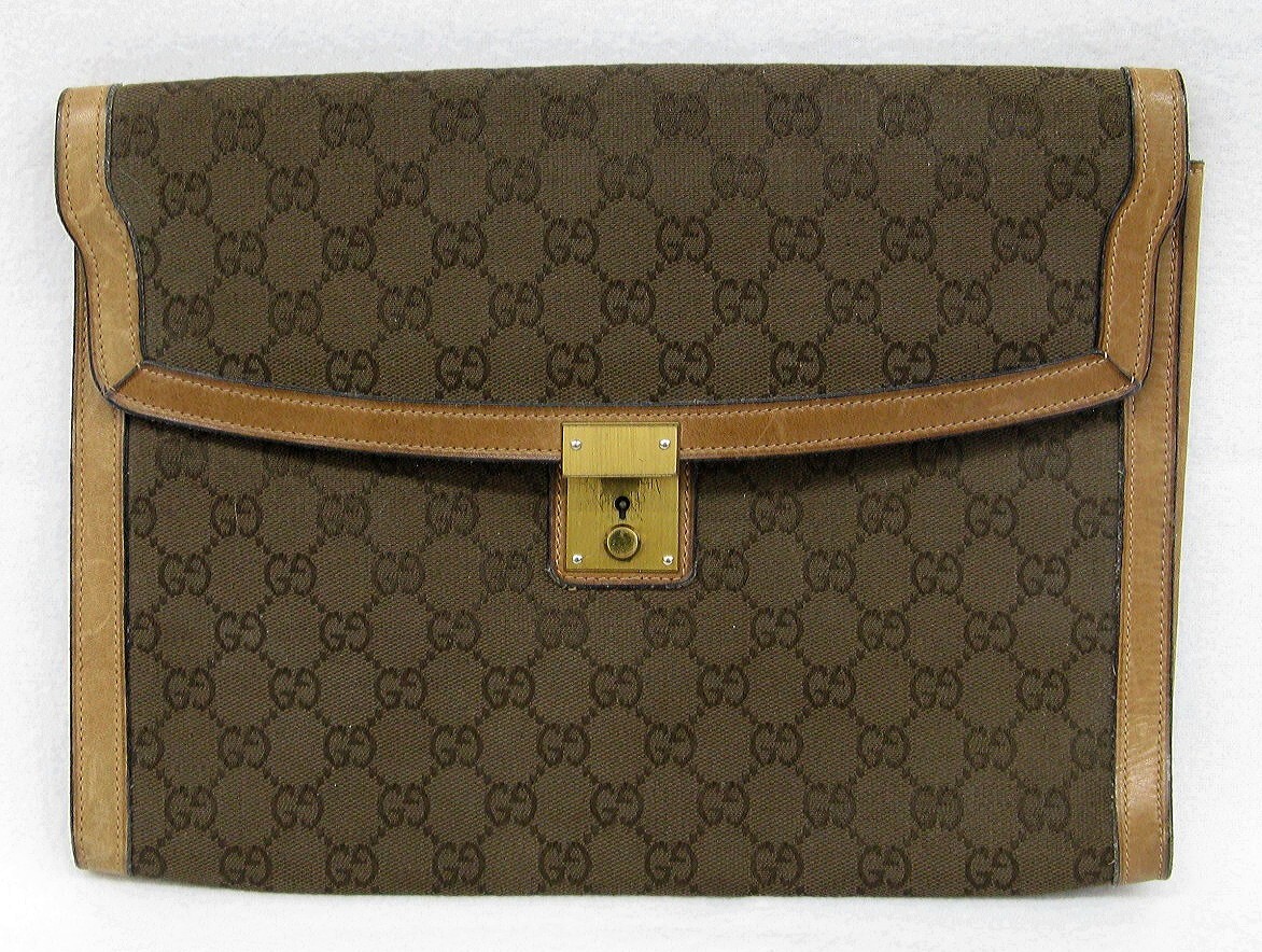 VINTAGE 70s GUCCI MONOGRAM DOCUMENT BAG with LEATHER TRIM | eBay