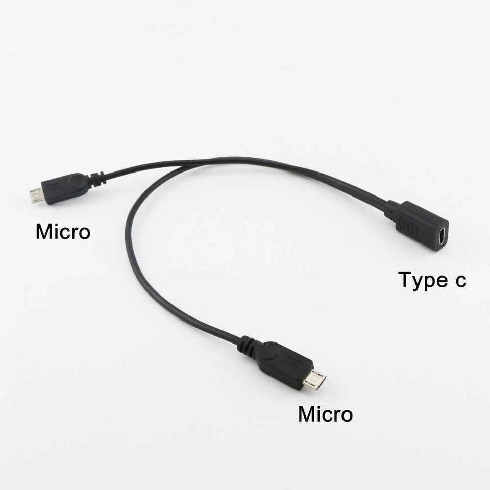 USB-C 3.1 Female to 2 x USB 2.0 Micro 5 Pin Male Charging Splitter Cable 30cm - Image 3 of 4