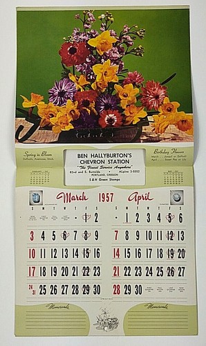 1957 Calendar Seasons Greetings Portland flowers good Cond. pp - Picture 2 of 8
