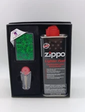 Zippo Black Light Cannabis Design 48736 Lighter, Flints, Fluid Gift Set Box