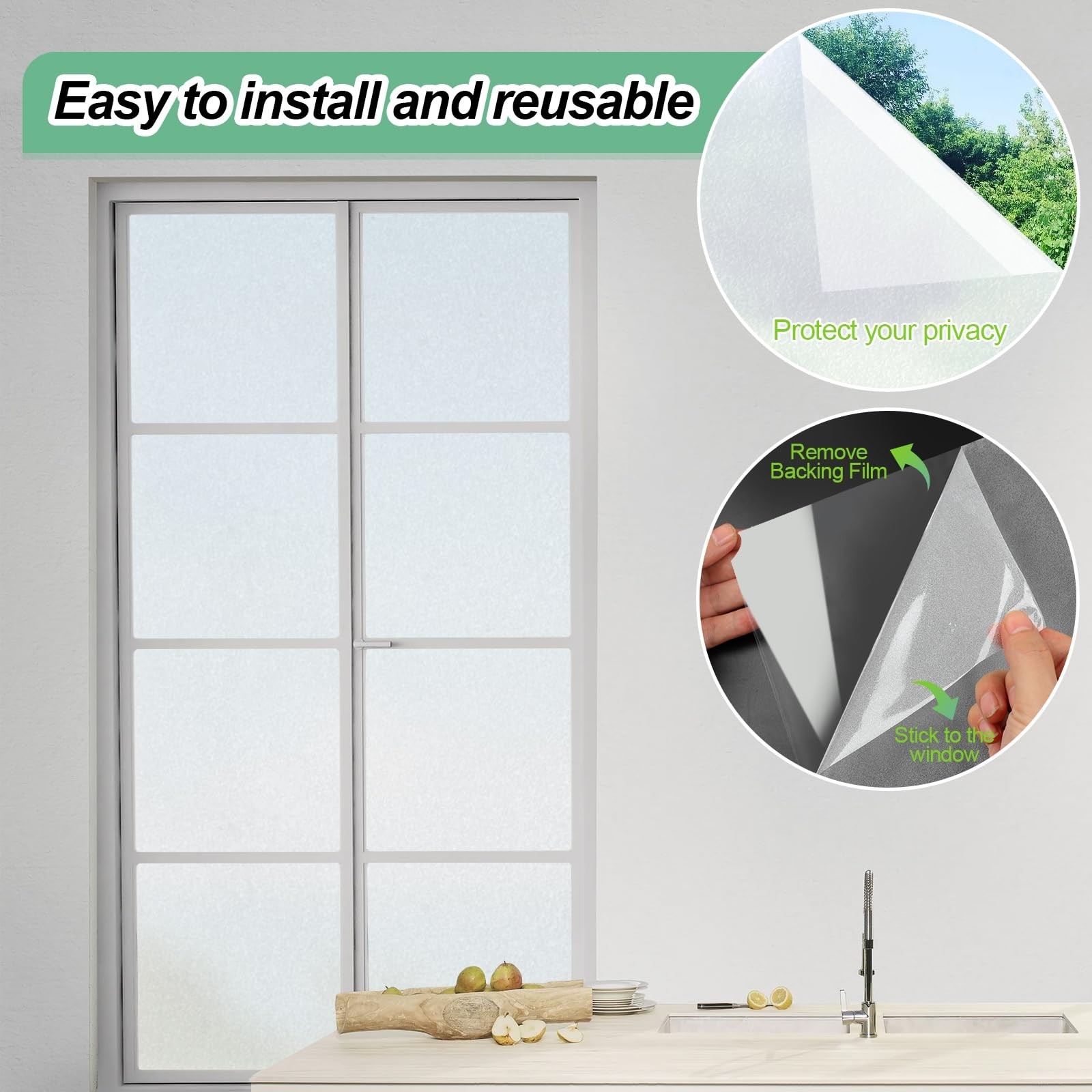 Vivinin Frosted Glass Window Film - 17.3x472.4 Inches Privacy Anti-UV, Non-Ad...