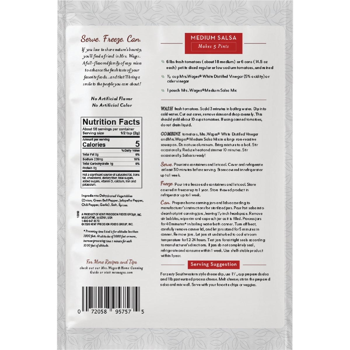 Mrs. Wages 4 Oz. Medium Salsa Tomato Mix W536-J7425 Mrs. Wages W536-J7425