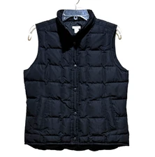 Halogen Black Puffer Vest Womens M Down Fill Quilted Sleeveless Snap Up Jacket