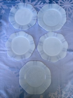 5 Macbeth Evans American Sweetheart Monax White Milk Glass Opaque Plates 8 