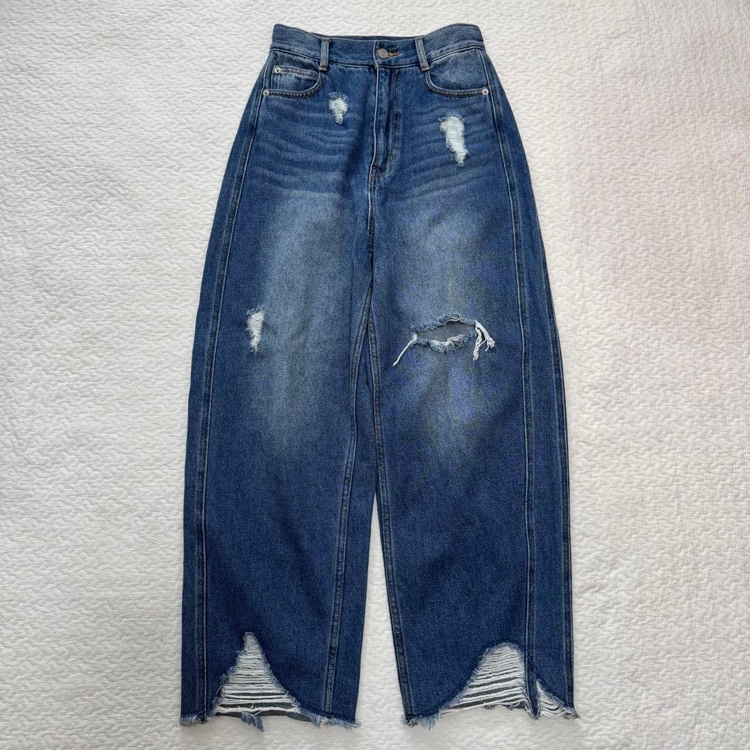 Ameri Hem Fringe Egg Denim Pants 25 - image 2