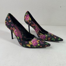 Zapatos de tacón de aguja BCBGirls para mujer 6,5B negro satinado floral mariposa tacones Y2K