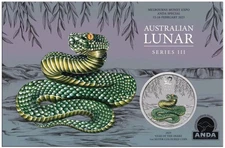 2025 Australia Lunar Year Of The Snake Colorized 1 oz Silver Coin in Card- Perth