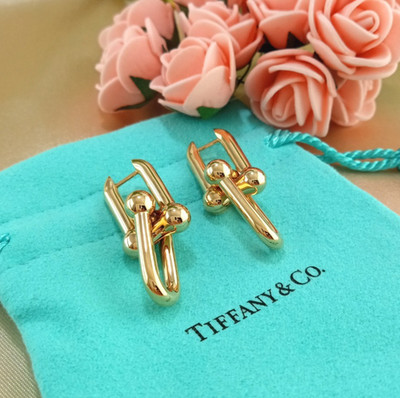 TIFFANY & CO 18K YELLOW GOLD HARDWARE LARGE LINK EARRINGS W/ BOX