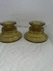 Federal Madrid Amber Depression Glass Votive Candle Holders Set Of 2 Vintage