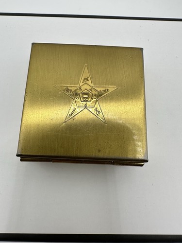 VTG Antique Order Of The Eastern Star Mason Gold tone Tin Ashtray Pill Box Read - Picture 17 of 18