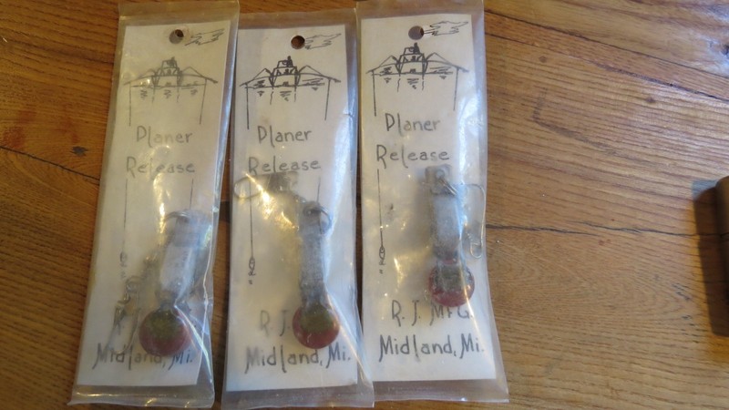 3 vtg PLANER RELEASES made  Midland MI NEW RJ Mfg Big Lake downrigger Fishing