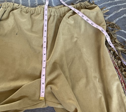 Vintage Handarbeit Hippie Boho Fransen bestickt Seiten hellbraun Pull On Hose - Bild 9 von 10