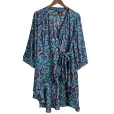 Torrid Women Boho Floral Wrap Dress XL Blue High Low Ruffle Romantic Cottagecore