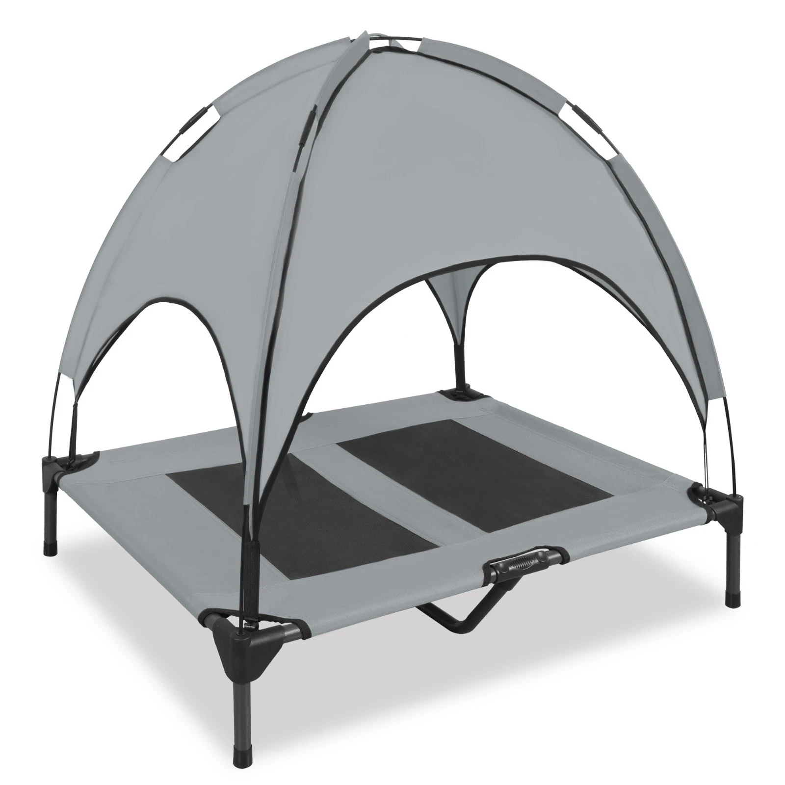 Large raised pet bed with easy removable canopy - Grey & Black