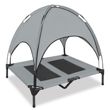 Large raised pet bed with easy removable canopy - Grey  Black