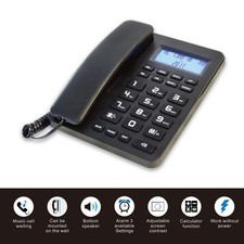 3-Big Button Corded Telephone For Seniors Home Office Hotel Phone Black