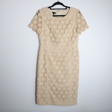Talbots Crochet Lace Sheath Dress 6 Beige Floral Preppy Modest Romantic Classic