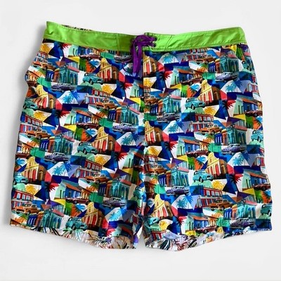 Robert Graham Swim Trunks 3XL Miami Vice Art Print Big Tall Beach