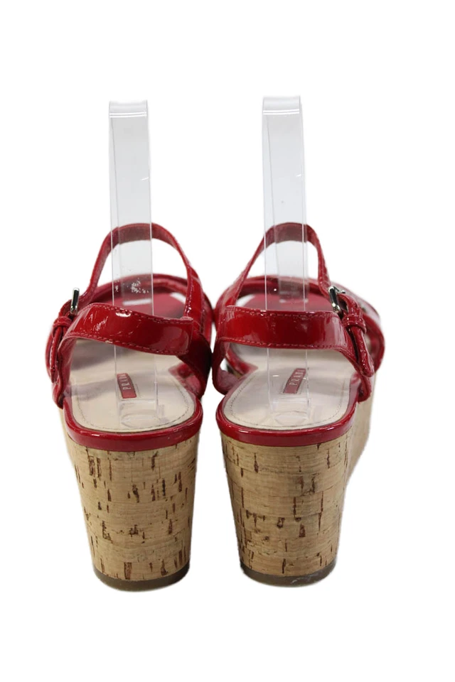 Sandalias Prada Sport para mujer tacón de cuña plataforma correa al tobillo rojas talla 37,5 Foto 3 de 4