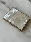 Vintage Gold Tone Metal Cigarette Case Mother of Pearl /Abalone