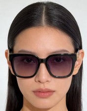 Luxury Oversized Square Sunglasses Black Frame Gold Crystal Detail