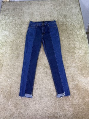 Divided by H&M Skinny Jeans Women's 10 Blue Two Tone Mid Rise Raw Hem E820