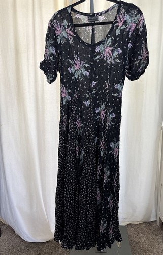 Maxi abito donna nero floreale vintage nostalgia taglia media - Foto 2 di 7
