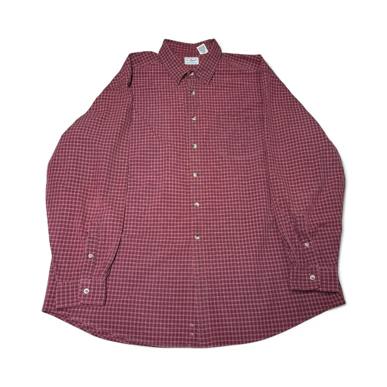 L.L. Bean Men's Plaid Flannel Button Down Shirt XL Regular Burgundy Cotton