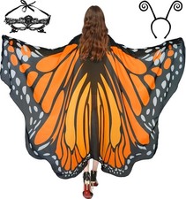 Adult Butterfly Costume Women Monarch Butterfly Wings Cape Shawl Halloween 3Pcs