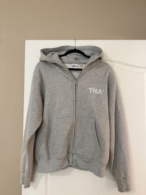 TNA Aritzia Sweatfleece Cozy Fleece Full-Zip Hoodie in Heather Gray