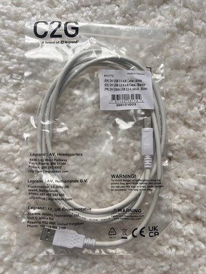 USB 2.0 A/B CABLE 2M (6.6FT) LENGTH - WHITE