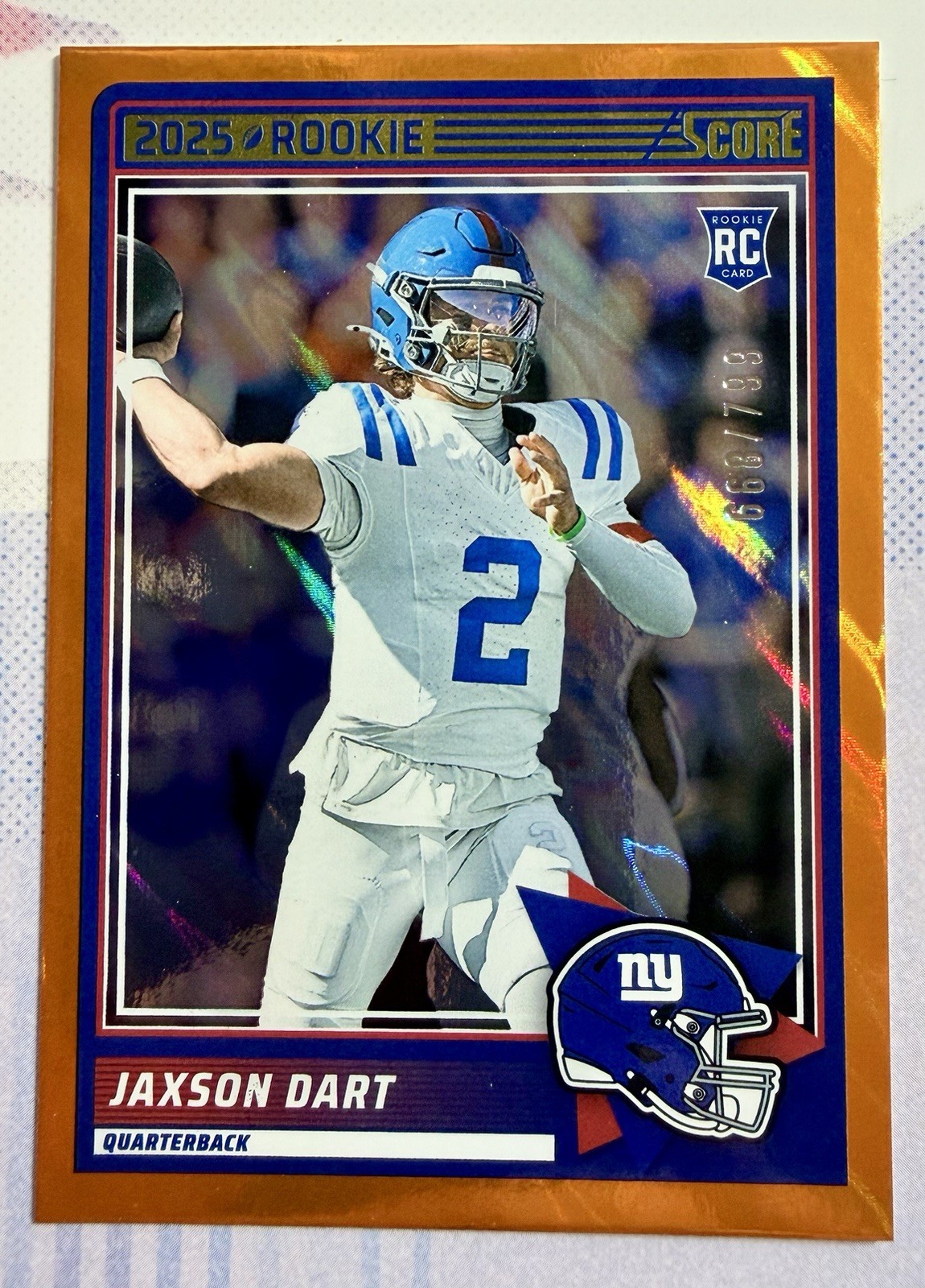 2025 Panini Score Jaxson Dart Rookies Lava /799 #35 New York Giants