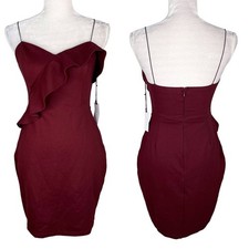 ASTR The Label Ruffle Stretch Knit Body Con Dress Wine Medium M New