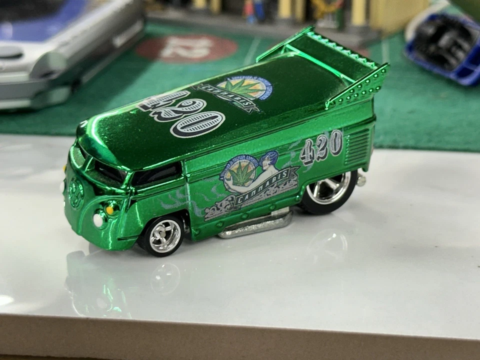 Hot Wheels VW Drag Bus 420 green weed pot leaf cannabis. Real Riders premium - Image 2 of 4