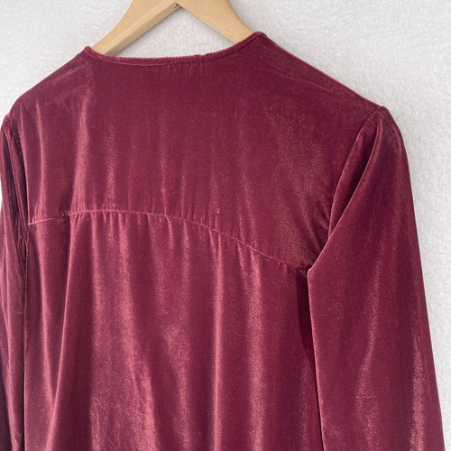 FREE PEOPLE Dress M Always Forever Velvet Mini Shift Boho Embroidered Maroon - Picture 7 of 12
